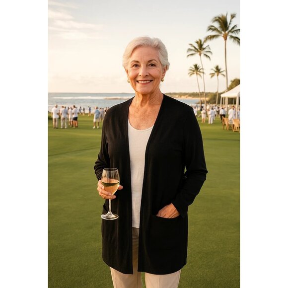 Chico's Travelers CLassic Long Black Duster jacket, size 1 Medium - Picture 1 of 7